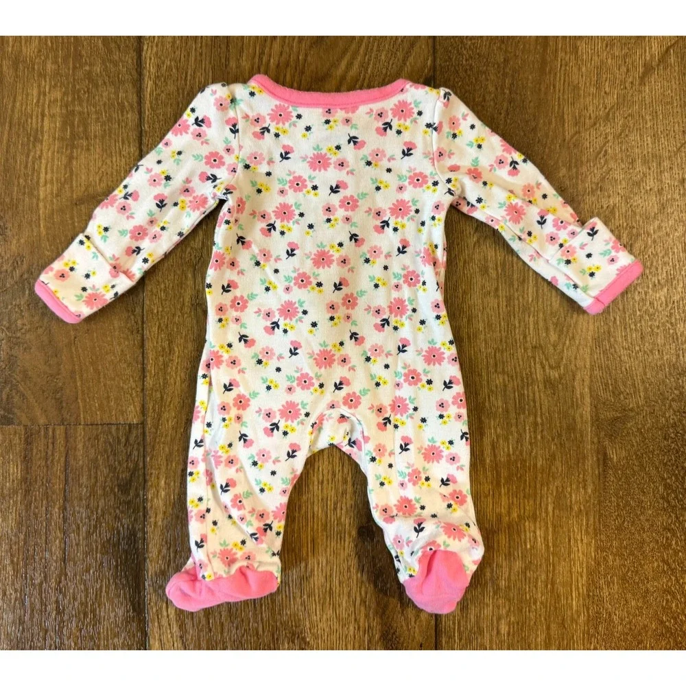 Baby Sleeper Girl Preemie Clothes Zipper Flowers Pink White Outfit One Piece